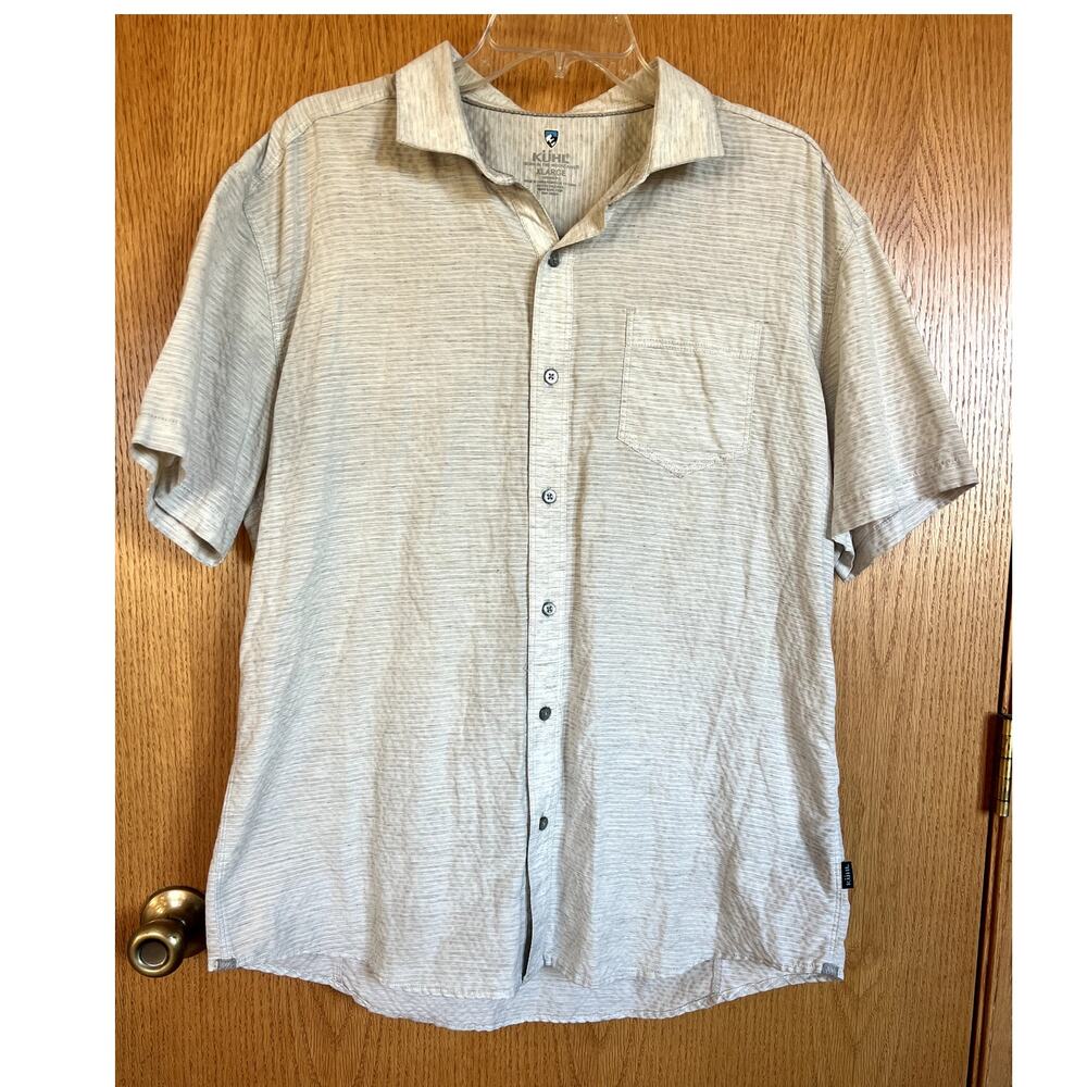 Kuhl Short Sleeve Button Down Cotton/Linen Light Color Shirt, Men's size X Large